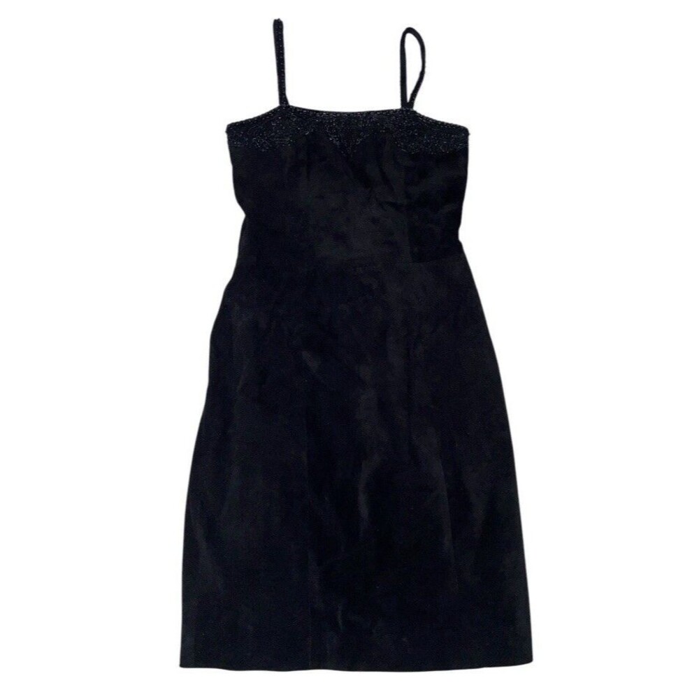 Pia Rucci Leather Suede Dress Women’s 6 Vintage Black LBD 80's Embellished
